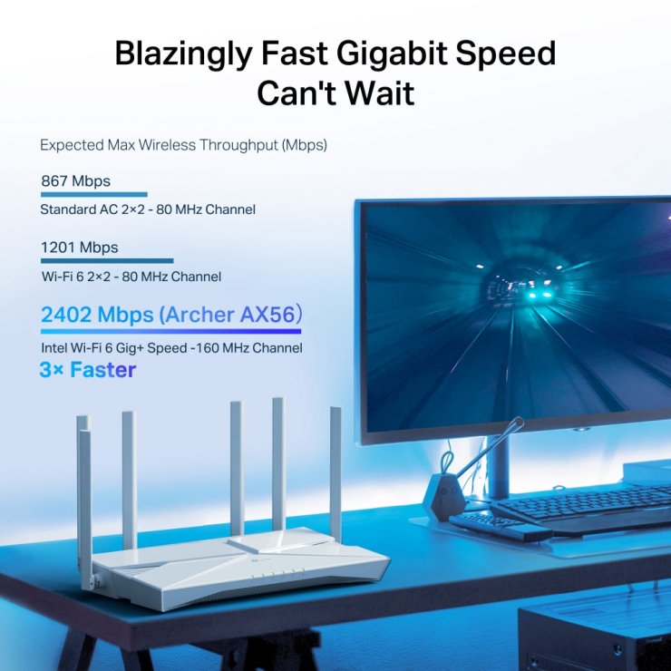 Imagine Router Wi-Fi Gigabit Dual Band AX3000, TP-LINK ARCHER AX56